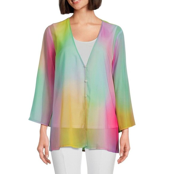 Slim Factor by Investments blouse Gradient Hues Print V-Neck tunic top size M - Picture 1 of 16